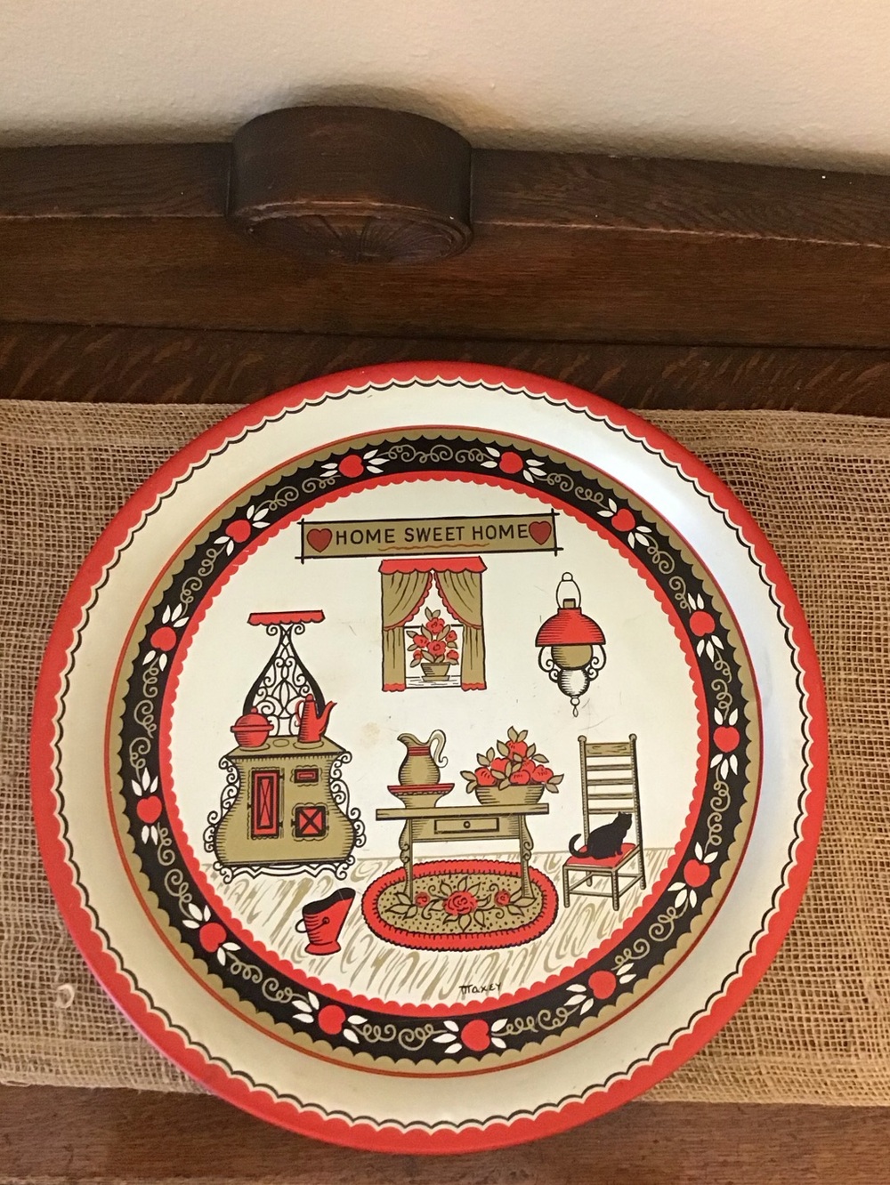 Vintage Folk Art Country Cottage Maxey Metal Tray